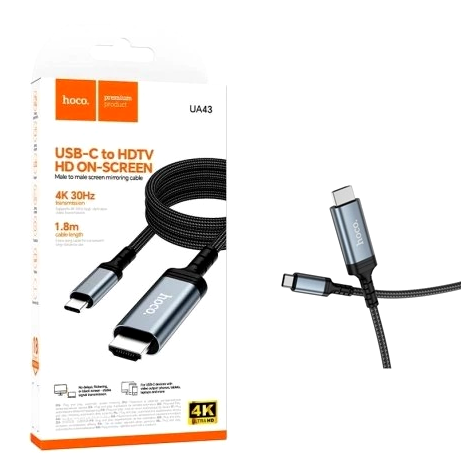 Перехідник Hoco UA43 Type-C to HDTV 4K 30Hz 1.8 м Сірий алюміній - Фото 7 Перехідник Hoco UA43 Type-C to HDTV 4K 30Hz 1.8 м Сірий алюміній - зображення 7