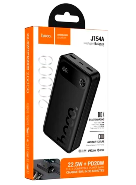 Повербанк Hoco J154A Victorious 20000 mAh 22.5 W PD20W 3 USB Type-C черный ABS пластик - Фото 8 Повербанк Hoco J154A Victorious 20000 mAh 22.5 W PD20W 3 USB Type-C черный ABS пластик - изображение 8
