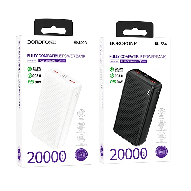 Power Bank Borofone BJ56A Graceful 20000 mAh 22.5 W USB Type-C білий для заряджання гаджетів - зображення 8
