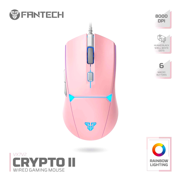 Игровая USB мышь Fantech VX7V2 Crypto II оптический сенсор 8000 DPI 4 кнопки розовая - зображення 2