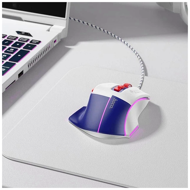 Ігрова миша USB Hoco GM31 Overlord 3600 DPI 1.5 м біла синя ABS пластик для геймерів - зображення 6