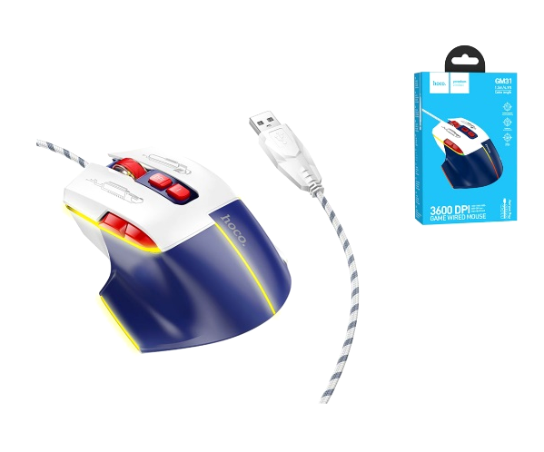 Ігрова миша USB Hoco GM31 Overlord 3600 DPI 1.5 м біла синя ABS пластик для геймерів - зображення 7