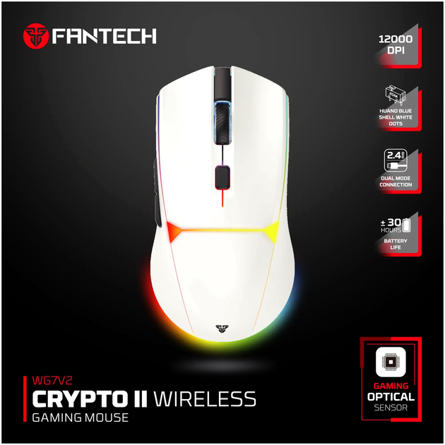 Игровая USB мышь Fantech VX7V2 Crypto II оптический сенсор 8000 DPI белый ABS пластик - зображення 3