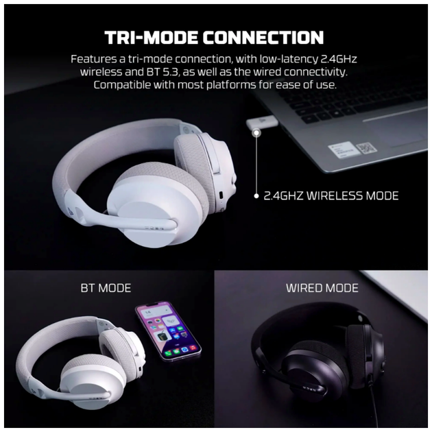 Ігрові навушники FANTECH WHG04 Tamago II 40 мм драйвери Bluetooth 2.4G Hz 3.5 mm білі - Фото 6 Ігрові навушники FANTECH WHG04 Tamago II 40 мм драйвери Bluetooth 2.4G Hz 3.5 mm білі - зображення 6