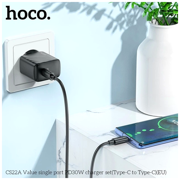 Мережевий зарядний пристрій Hoco CS22A 30 W USB-C Type-C чорний для швидкого заряджання ґаджетів - зображення 8