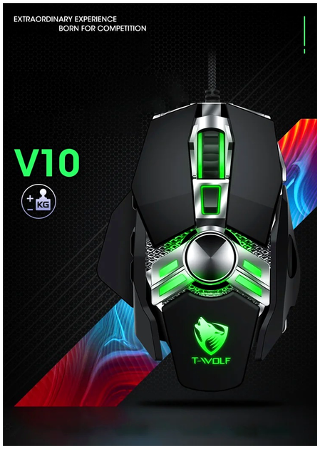 Игровая USB мышь TWolf V10 черного цвета - зображення 5