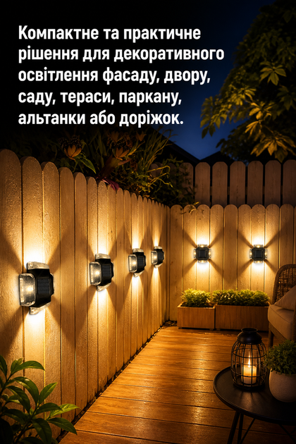 Вуличний настінний світильник на сонячній батареї IP65, 4 LED, тепле/біле світло, автоматичне вмикання - зображення 3