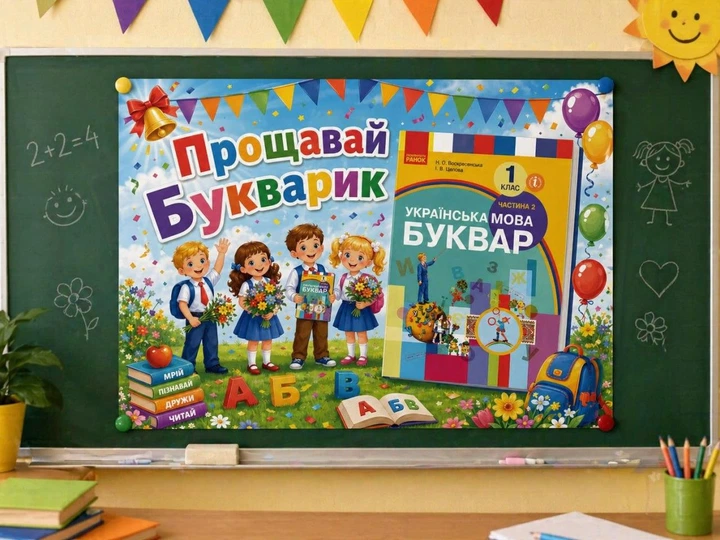Паперовий плакат "Прощавай, букварику" на свято Букваря. День Букваря, розмір - 150х200 см - зображення 2