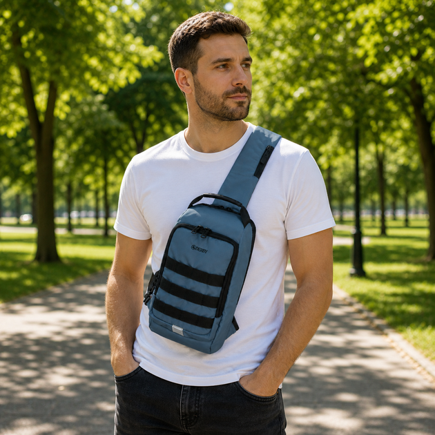 Рюкзак через плече (слінг) Derby 012602 Sling Grey — міський однолямковий рюкзак, Oxford 600D TPU сірий - зображення 7