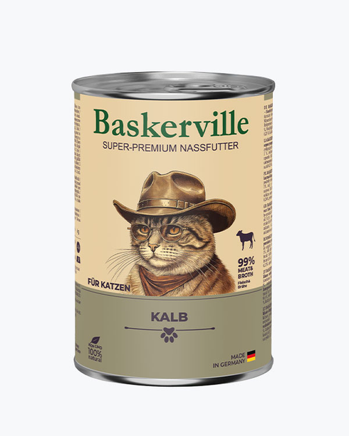 Вологий корм для котів Baskerville телятина суперпреміум повнораціонний 400 г. - Фото 1 Вологий корм для котів Baskerville телятина суперпреміум повнораціонний 400 г. - зображення 1
