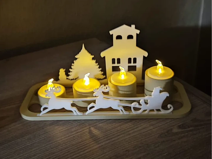 Святковий підсвічник-композиція на 4 led-свічки санта на санях з оленями. Aivory - изображение 2