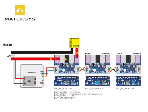Датчик току та напруги для FPV дронів Matek I2C-INA-BM INA 228, 0–85V 204A I2C монітор живлення - зображення 4