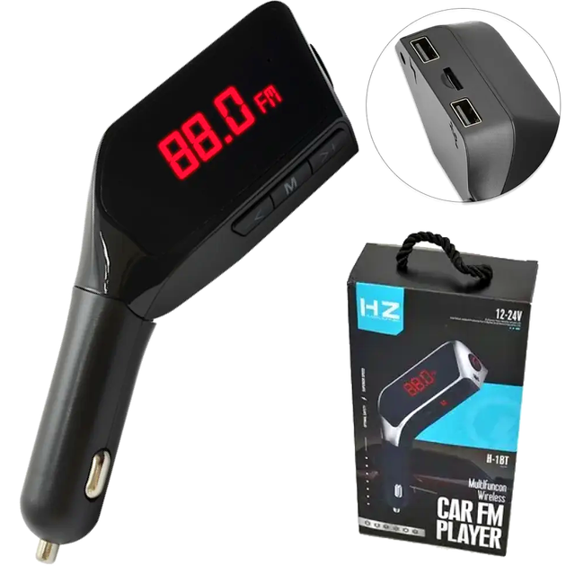 FM трансмиттер Bluetooth с USB зарядкой и LED экраном для авто H1BT черный - Фото 1 FM трансмиттер Bluetooth с USB зарядкой и LED экраном для авто H1BT черный - изображение 1