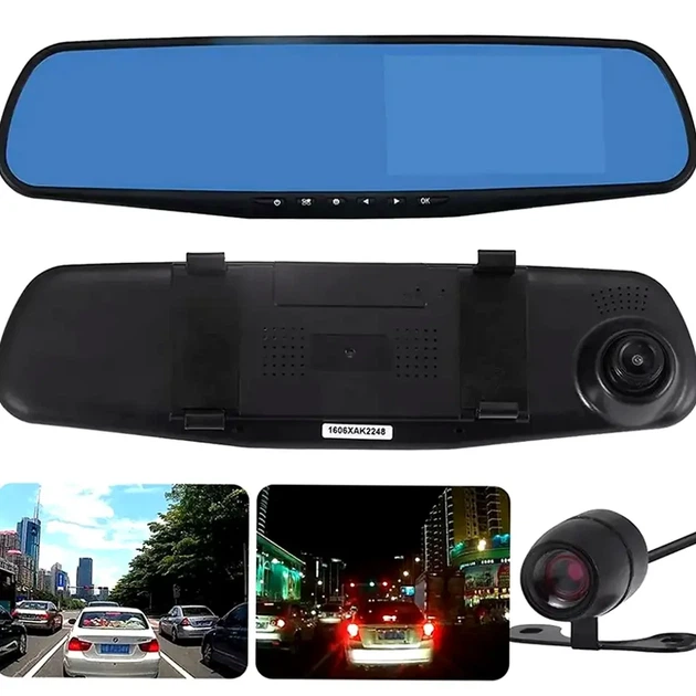 Відеореєстратор дзеркало DVR Full HD з камерою заднього виду 3 МП 4.3 дюйми чорний для автомобілів - Фото 5 Відеореєстратор дзеркало DVR Full HD з камерою заднього виду 3 МП 4.3 дюйми чорний для автомобілів - зображення 5