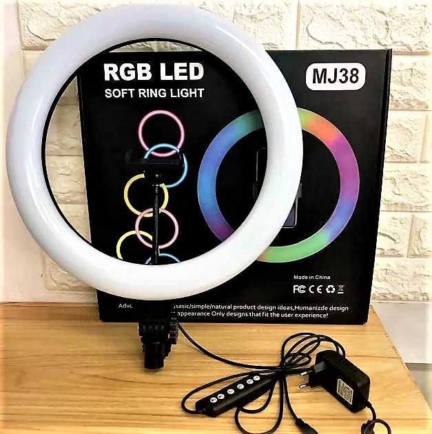 Светодиодная кольцевая лампа MJ38 RGB цветная 38см с пультом ДУ и креплением смартфона - изображение 5