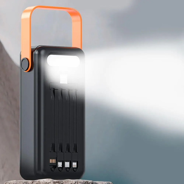 Повербанк JS-636CX 80000 мА·год Power Bank Solar із сонячною панеллю, 4×USB, LED-ліхтарем, індикатором заряду, Type-C, Lightning, Чорний - зображення 2
