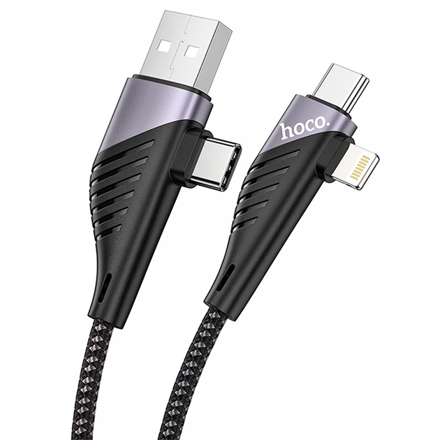 Дата кабель HOCO U95 Freeway 4in1 USB/Type-C to Type-C/Lightning 60W (1.2m) (Black) (249223) - Фото 8 Дата кабель HOCO U95 Freeway 4in1 USB/Type-C to Type-C/Lightning 60W (1.2m) (Black) (249223) - изображение 8