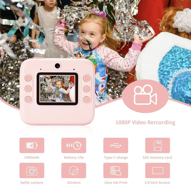 Фотокамера моментальной печати детская Instant Print Camera, 1080P Video for kids - Фото 3 Фотокамера моментальной печати детская Instant Print Camera, 1080P Video for kids - изображение 3
