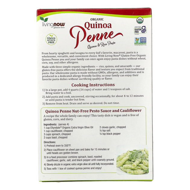 Органічні макарони з кіноа з рисом NOW Foods "Organic Quinoa Penne" без глютену (227 г) - зображення 2