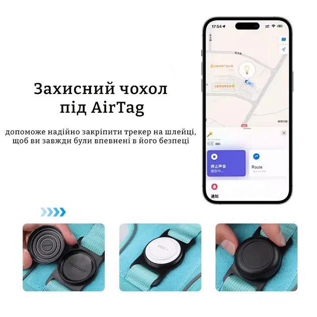 Прочная шлейка для собак DUOMM Oxford 1680D с кейсом под AirTag, голубая M - изображение 3