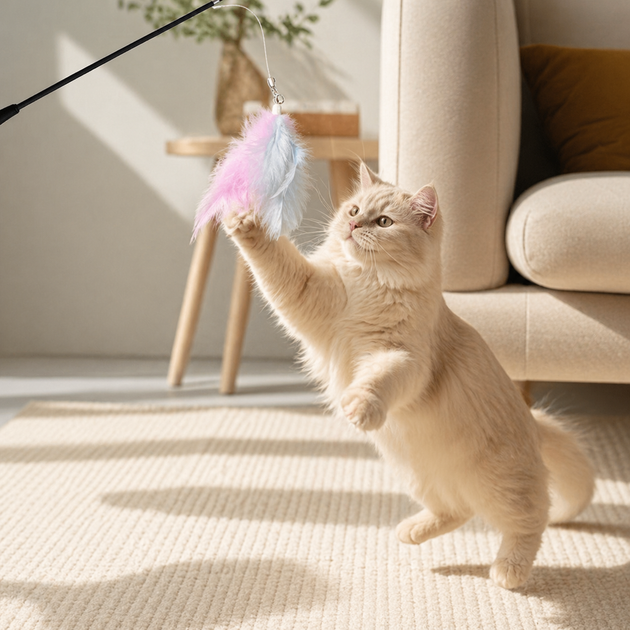 Удочка дразнилка для кошек с перьями, игрушка с перьями для кошек 1,8 м. - Фото 3 Удочка дразнилка для кошек с перьями, игрушка с перьями для кошек 1,8 м. - изображение 3