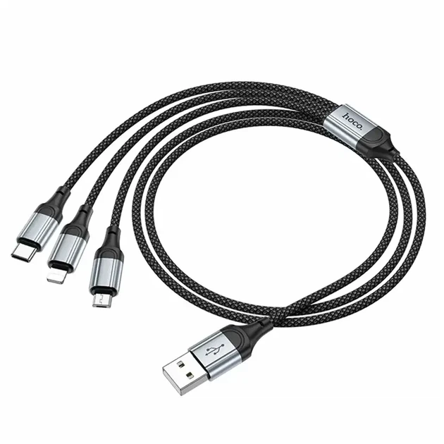 Кабель USB 3 в 1 Lightning Micro-USB Type-C 1м 2,4А HOCO X102 черный для зарядки и передачи данных - изображение 5