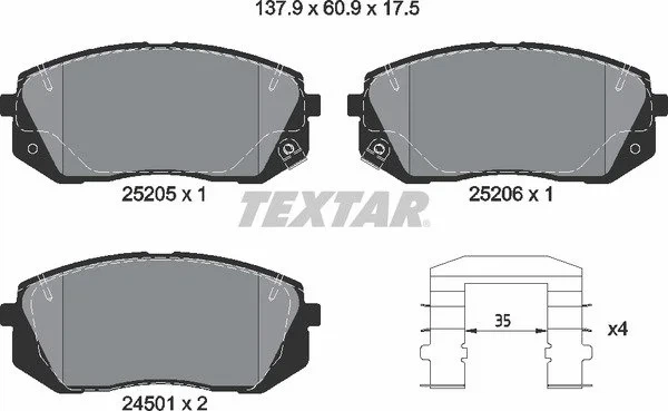 Комплект гальмівних колодок TEXTAR 2520501 KIA Sportage, Soul, Optima, Pro Ceed; Hyundai I40, Tucson, IX35, Sonata 58101C2A20, 58101CMA10, 58101D5A10 - изображение 8