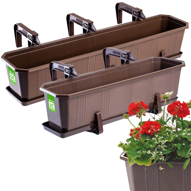 Zestaw skrzynek balkonowych KADAX Oste 80 cm + 60 cm z uchwytami i podstawkami Brązowy (K8217) (5903699475096) - obraz 3