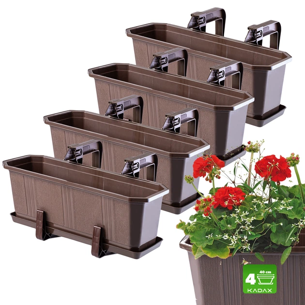 Doniczka balkonowa z uchwytami Kadax Oste 40 cm 4 szt Brązowa (K8224) (5903699475164) - obraz 3