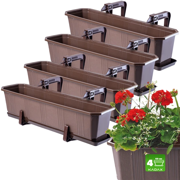 Doniczka balkonowa z uchwytami Kadax Oste 60 cm 4 szt Brązowa (K8226) (5903699475188) - obraz 3