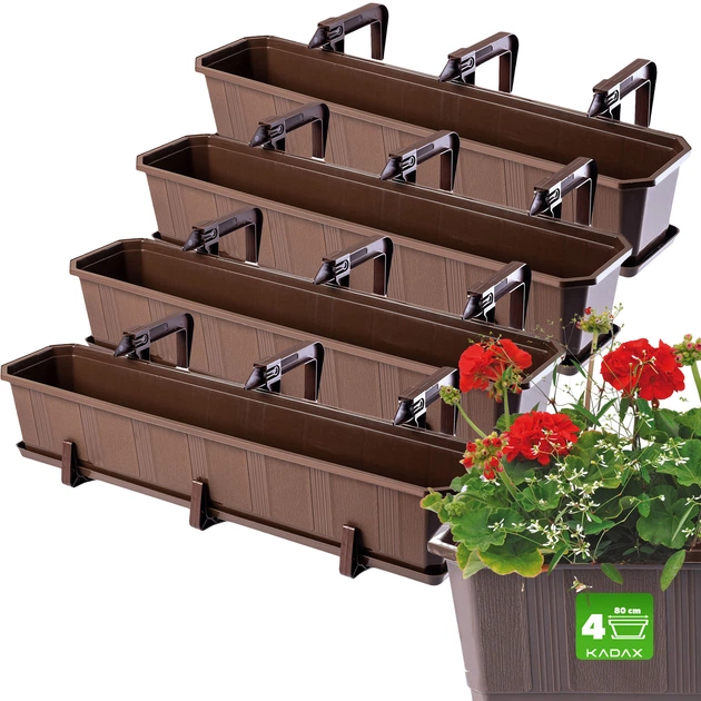 Doniczka balkonowa z uchwytami Kadax Oste 80 cm 4 szt Brązowa (K8228) (5903699475201) - obraz 3