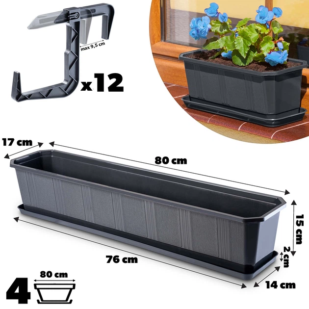 Doniczka balkonowa z uchwytami Kadax Oste 80 cm 4 szt Grafitowa (K8234) (5903699475263) - obraz 2