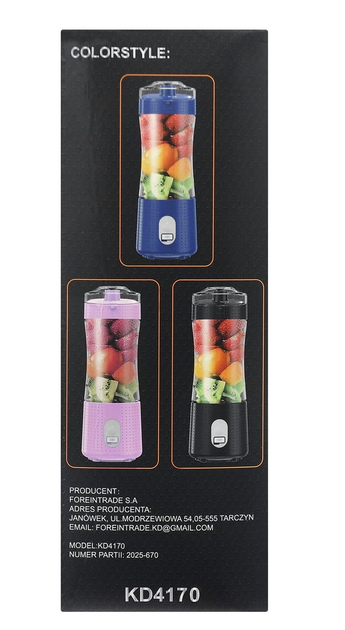 Акумуляторний блендер Kraft&Dele 0,38 л 20000 об/хв USB-C 6000 мА·год ПК+ABS чорний - зображення 11