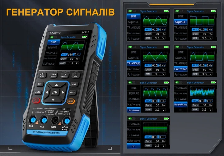 Цифровий осцилограф мультиметр 3в1 Fnirsi 2C23T двоканальний портативний генератор сигналів (19165) - зображення 10