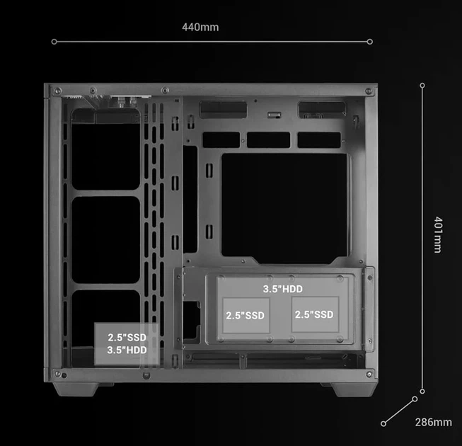 Корпус Mars Gaming MC-3TCORE / Без БЖ / ATX, Micro-ATX, Mini-ITX / USB-C / GPU до 410 мм / Чорний - зображення 7