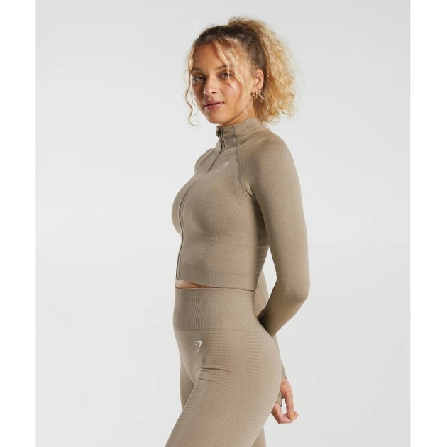 Спортивний зіп-лонгслів Gymshark b5a9qc62 M бежевий (100010663) - зображення 2