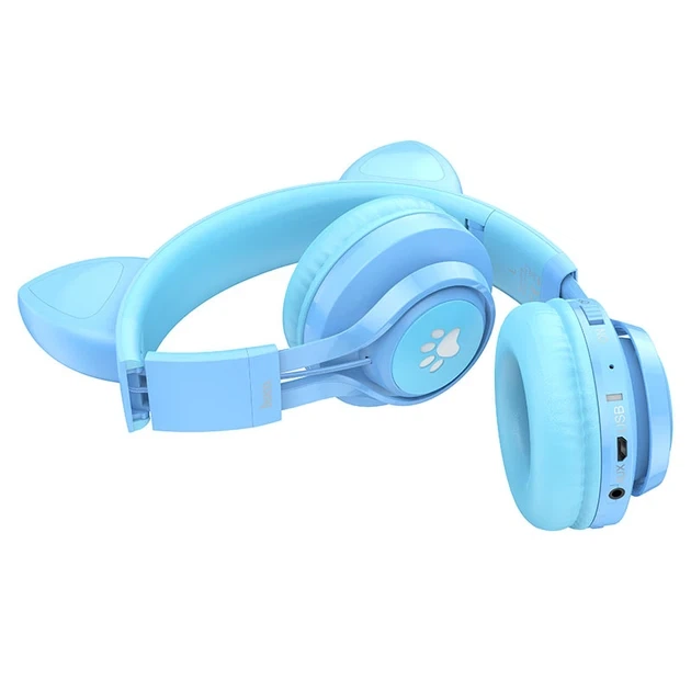 Навушники бездротові Hoco W39 Cat Ear Bluetooth blue - Фото 3 Навушники бездротові Hoco W39 Cat Ear Bluetooth blue - зображення 3