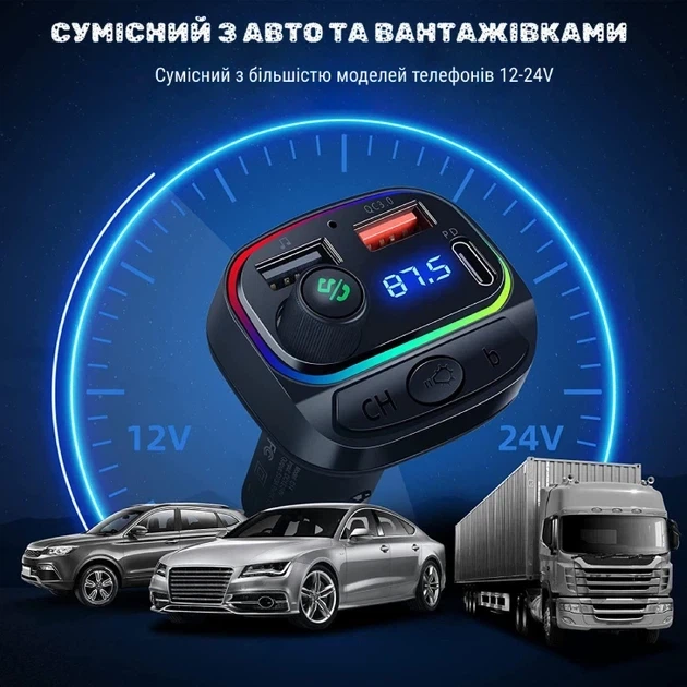 Автомобильный FM трансмиттер C14 с Bluetooth 5.0, громкой связью и быстрой зарядкой - изображение 4