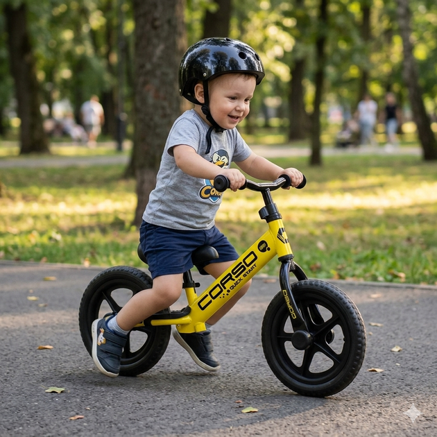 Дитячий біговел велобіг Corso Sprint JR-82566 сталева рама колесо 12" EVA піна Жовтий - зображення 2