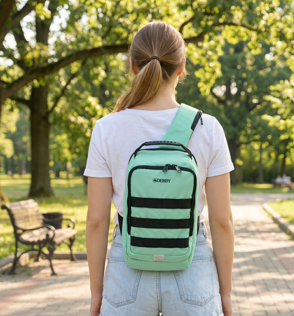 Рюкзак через плече (слінг) Derby 012602 Sling Green — жиночій міський однолямковий рюкзак, Oxford 600D TPU бірюзовий - зображення 7