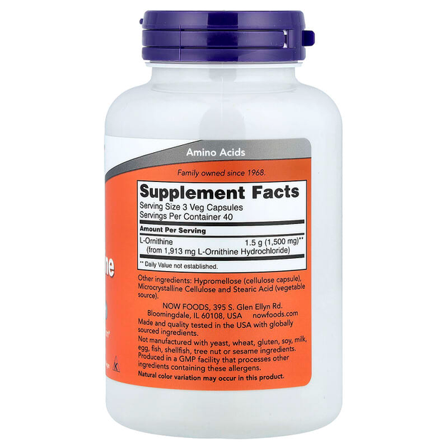L-Орнитин NOW Foods "L-Ornithine" для поддержания физической формы, 500 мг (120 капсул) - изображение 2