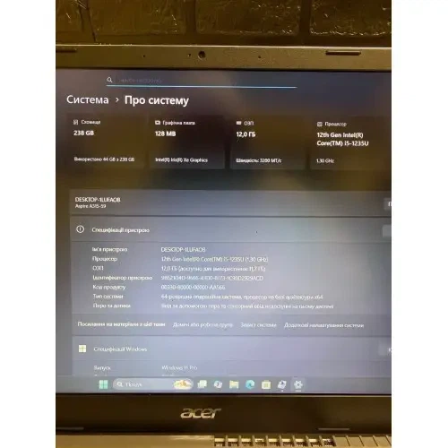 Ноутбук Acer ASPIRE 3 15.6" i5-1235U 4.3 GHz 12GB DDR4 256 GB SSD + ОС Windows 11 Pro + АКБ + ЗП Б/В | 24515 - зображення 6