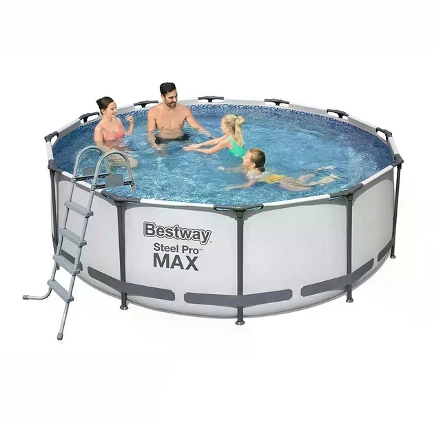 Каркасний басейн Bestway 56420-1 круглий на 10250 л із ПВХ та сталі для літнього відпочинку 366х122 см з драбиною і тентом Сірий Каркасні басейни для сім’ї та дачі надувні басейни великого об’єму - изображение 2