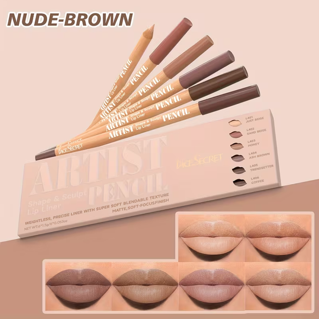 Набор матовых карандашей для губ Face Secret, оттенок Nude brown - изображение 2