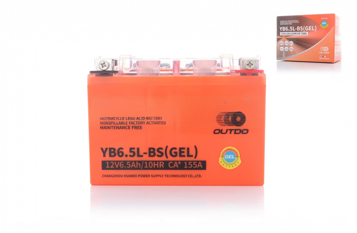 АКБ OUTDO 12N6.5L-BS YB6.5L-BS 12V 6.5A гелевий 138×65×100 (U000-6588) - изображение 2