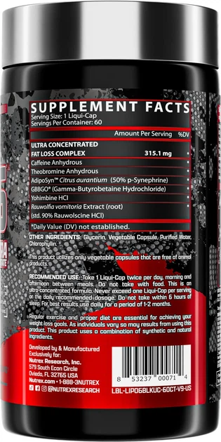 Suplement diety Nutrex Lipo-6 Black UC 60 kapsułek (859400007382) - obraz 2