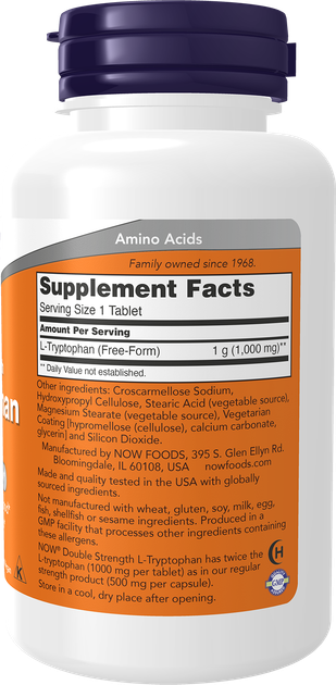 Suplement diety Now Foods L-Tryptophan Double Strength 1000 mg 60 tabletek (733739001696) - obraz 2
