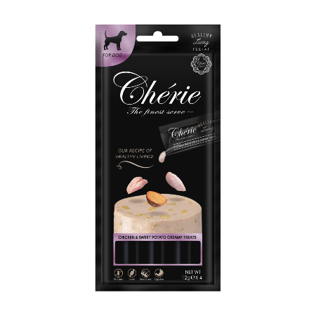 Полноценный корм в форме лакомства для собак Cherie Healthy Living кремовое пюре из курицы и батата 4х12 г 04751 - Фото 1 Полноценный корм в форме лакомства для собак Cherie Healthy Living кремовое пюре из курицы и батата 4х12 г 04751 - изображение 1