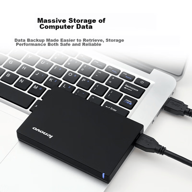 Портативний жорсткий диск Lenovo 2 ТБ, USB 3.0, 2,5-дюймовий, механічний жорсткий диск, високошвидкісна передача даних, стабільний та довговічний (F308 Classic), чорний колір для бізнесу - зображення 2