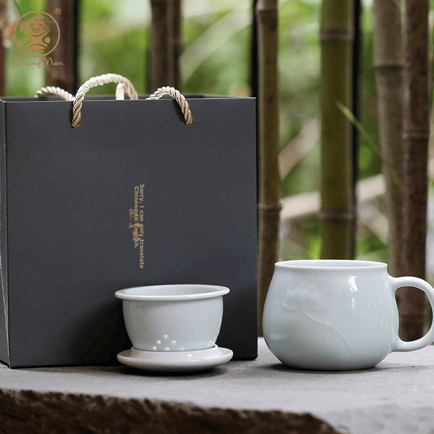Керамічна чашка для чаю Changnan з фільтром та кришкою, чашка Jingdezhen Yingqing для дому та офісу, дизайн у формі серця лотоса в дзен-стилі - зображення 9